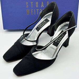 Stuart Weitzman Orleans Rhinestone Strap Peau de Soie 7.5